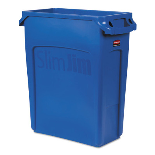 Newell Rubbermaid Slim Jim Containers with Venting Channels, 16 gal, Resin, Blue (1 EA/PK)