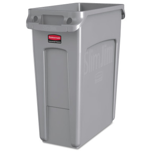 Newell Rubbermaid Slim Jim Containers with Venting Channels, 16 gal, Resin, Gray (1 EA/EA)