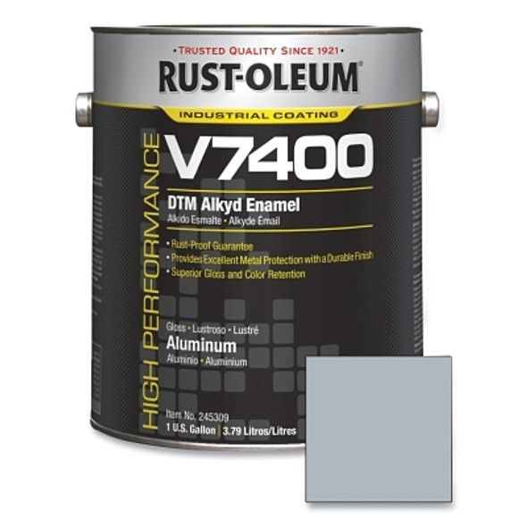 Rust-Oleum High Performance V7400 System DTM Alkyd Enamel, 1 Gal, Aluminum, Metallic (2 CN / CA)
