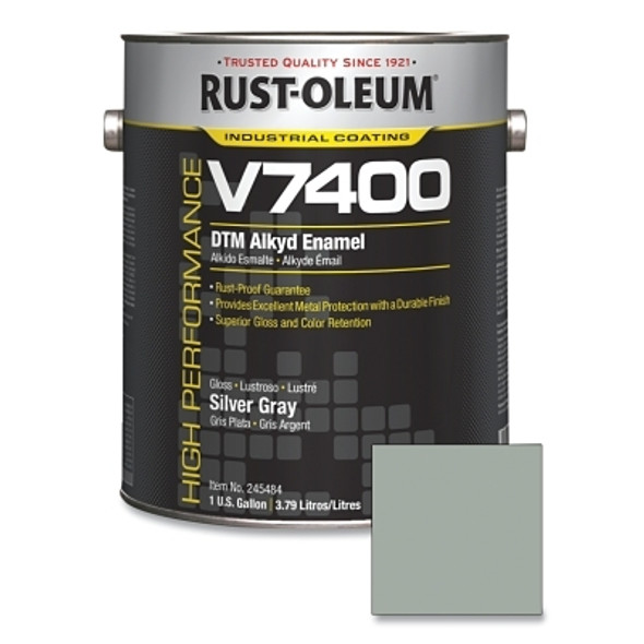 Rust-Oleum High Performance V7400 System DTM Alkyd Enamel, 1 Gal, Silver Gray, High-Gloss (2 CN / CA)