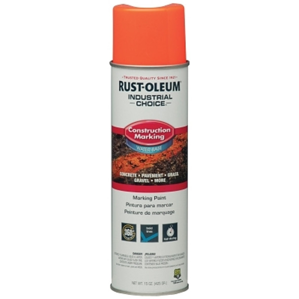 Rust-Oleum Industrial Choice M1400 Water-Based Construction Marking Paint, 17 oz, Fluorescent Red-Orange (12 EA / CS)