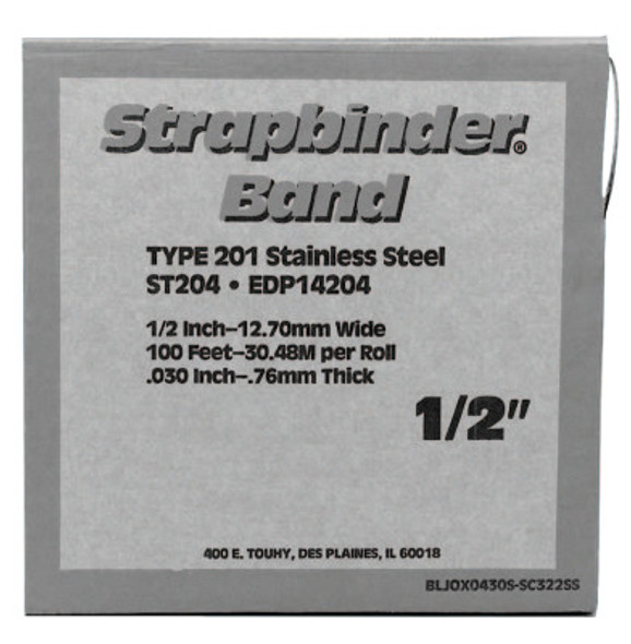 Strapbinder Bands, 1/4 in x 100 ft, 0.02 in Stainless Steel 201 (1 ROL/PA)