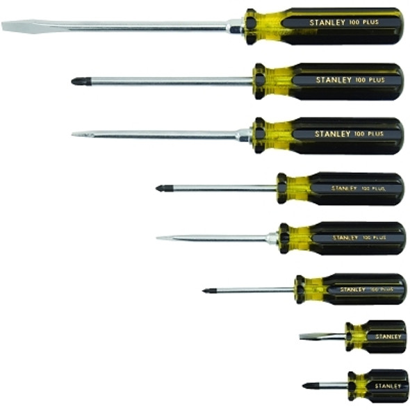 100 Plus 8 Pc Combination Screwdriver Set, Phillips, Slotted, 1/4 in, 7/32 in, 5/16 in, 3/8 in (1 ST / ST)