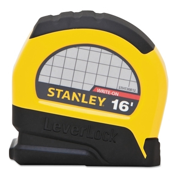 Stanley LeverLock Tape Measure, 3/4 in W x 16 ft L, SAE, Black/Yellow (4 EA / BX)