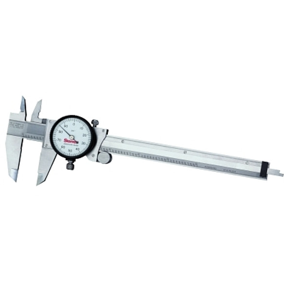 L.S. Starrett 120 Series Dial Caliper, 0 to 6 in, Stainless Steel Tip, White Display (1 EA / EA)