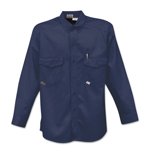 Button-Up Shirts, Medium, Tan/Navy Blue (1 EA)