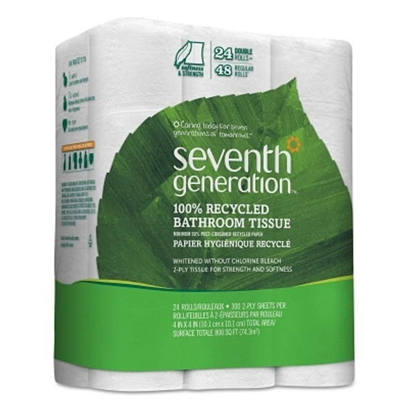 Seventh Generation 100% Recycled Bathroom Tissue, 2-Ply, White, 300 Sheets/Roll (1 PK / PK)