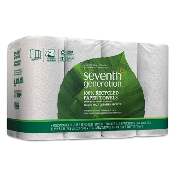 Seventh Generation 100% Recycled Paper Towel Rolls, 2-Ply, 11 x 5.4 Sheets, 156 Sheets/RL, 8 RL/PK (1 PK / PK)
