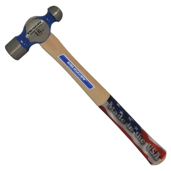 Commercial Ball Pein Hammer, Hickory Handle, 13-3/4 in, Forged Steel 16 oz Head (1 EA)