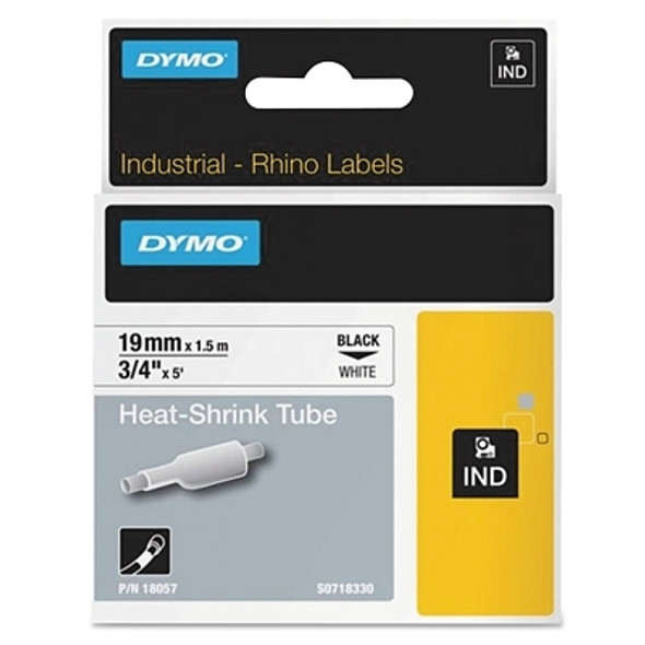 DYMO Heat Shrink Tube, 3/4 in x 5 ft, Black on White (5 EA / PK)