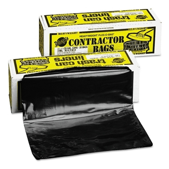 Warp Brothers FLEX-O-BAG Trash Can Liners and Contractor Bags, 55 gal, 3 mil, 36 in X 56 in, Black, Extra HD Contractor Bag (30 EA / BX)