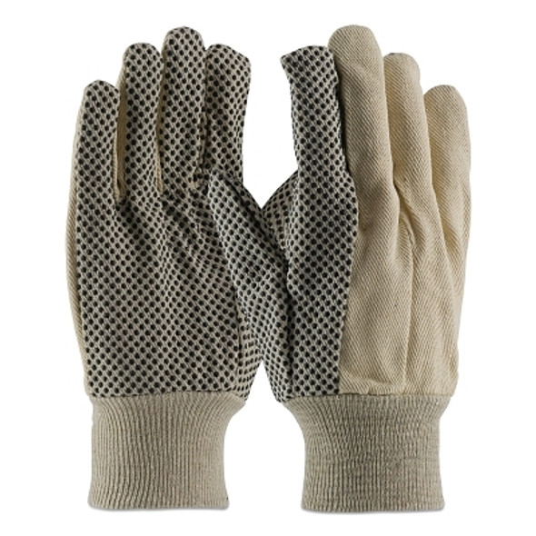 Premium Grade Canvas Dotted Gloves, 10 oz, Mens, White/Black (12 PR / DZ)