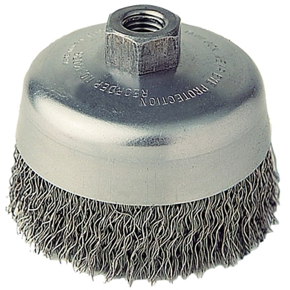 Weiler Crimped Wire Cup Brush, 4 in Dia., 5/8 in-11 Arbor, 0.02 in Steel Wire (1 EA / EA)