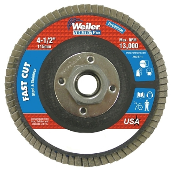 Weiler 4-1/2" x 5/8-11", Abrasive Flap Disc, Flat, Phenolic Backing (10 EA / CT)