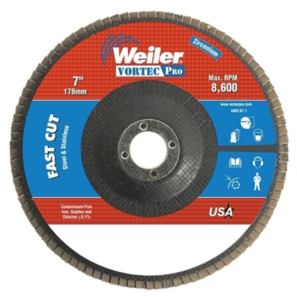 Weiler 7" Abrasive Flap Disc, Flat, Phenolic Backing (10 EA / CT)