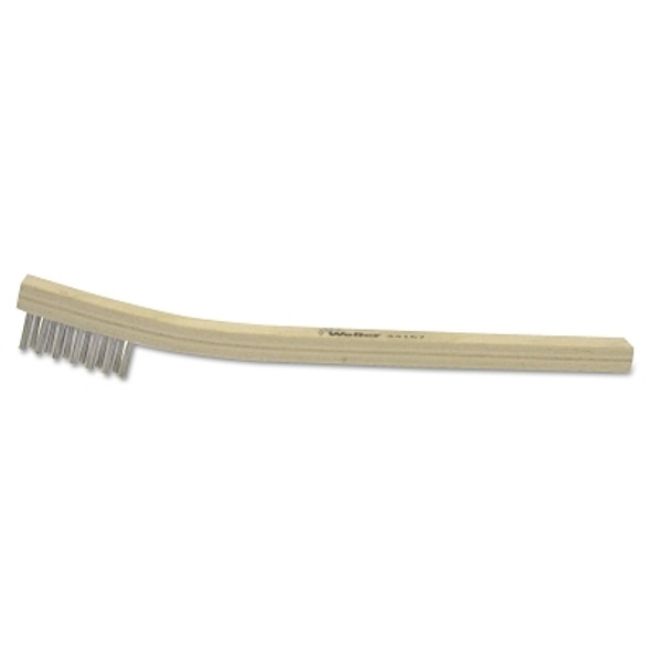 Weiler Small Hand Scratch Brush, 7-1/2 in, 3 X 7 Rows, Stainless Steel Wire, Curved Wood Handle (1 EA / EA)