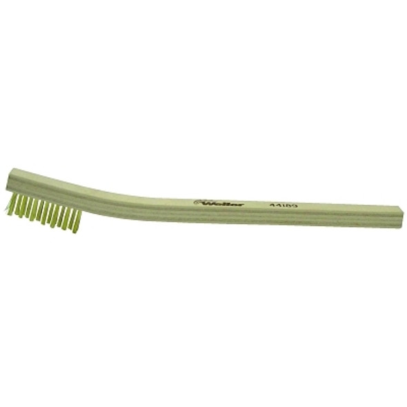 Weiler Small Hand Scratch Brush, 7-1/2 in, 3 X 7 Rows, Brass Wire, Curved Wood Handle (1 EA / EA)