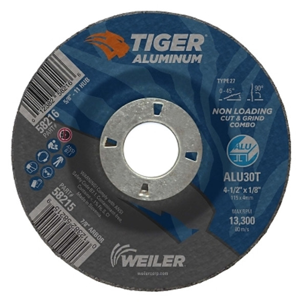 Weiler Aluminum Combo Wheels, 4 in Dia., 3/8 in Arbor, Type 1, 24 Grit, Alum. Oxide (10 EA / BX)