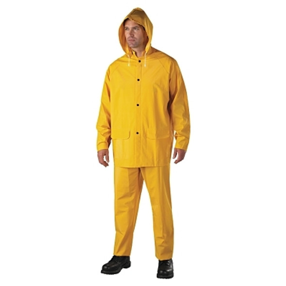 3-pc Rainsuit, Jacket/Hood/Overalls, 0.35 mm, PVC Over Polyester, Yellow, 3X-Large (1 EA)