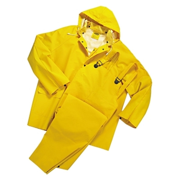 3-pc Rainsuit, Jacket/Hood/Overalls, 0.35 mm, PVC Over Polyester, Yellow, Large (1 EA)