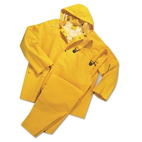 3-Piece Rainsuits, Jacket/Hood/Overalls, 0.35 mm, PVC/Polyester, Yellow, Large (10 EA / BX)