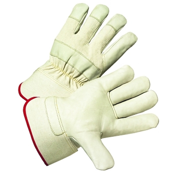 Leather Palm Gloves, Small, Grain Cowhide, Canvas, White (12 PR / DZ)