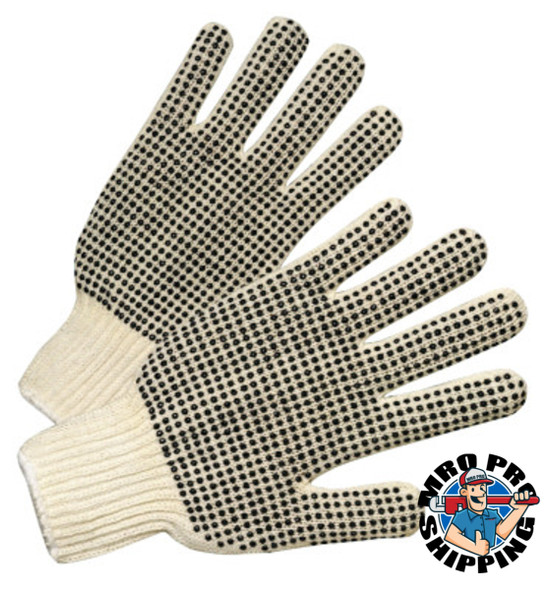 West Chester Double-Sided PVC Dot String Knit Gloves, Natural, Rib-Knit Wrist, Ladies' Size (12 PR / DOZ)