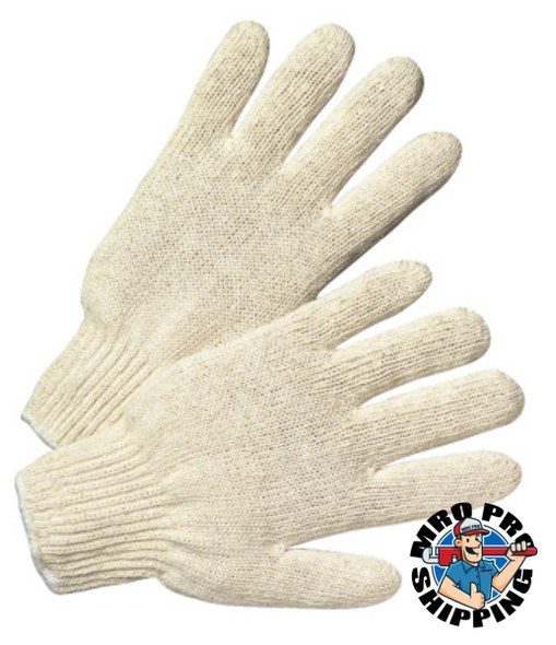 String Knit Gloves, Large, Knit-Wrist, Medium Weight, Natural White (12 PR / DZ)