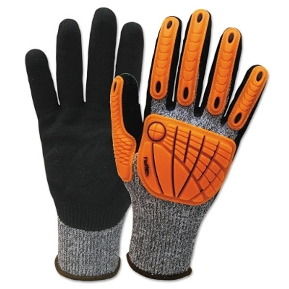 FlexTech Cut-Resistant Impact Gloves, Large, Gray/Black/Orange (12 PR / DZ)
