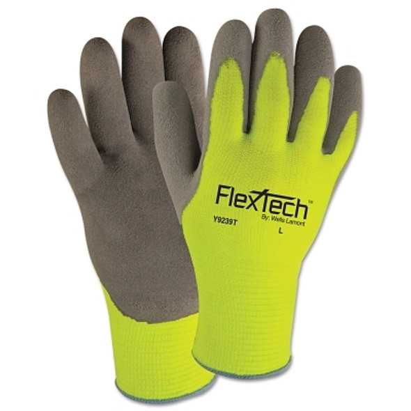 FlexTech Hi-Visibility Knit Thermal Gloves with Latex Palm, Large, Gray/Green (1 PR / PR)