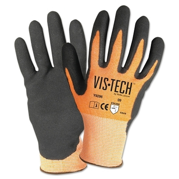 Vis-Tech Cut-Resistant Gloves with Nitrile Coated Palm, Small, Orange/Black (144 PR / CA)