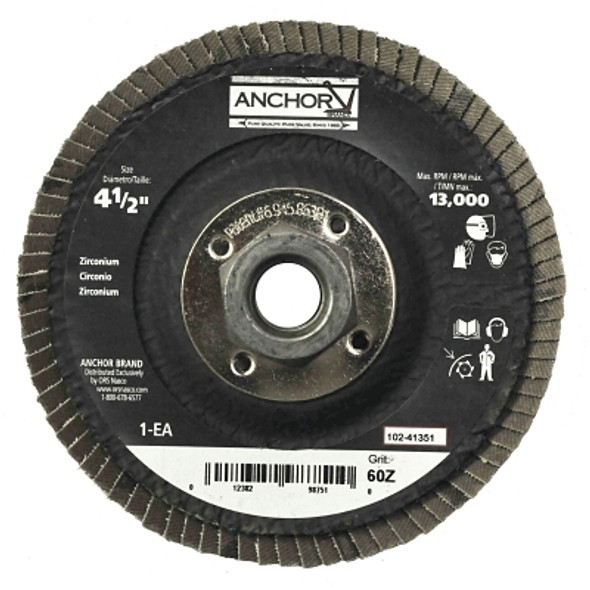 Anchor Brand Abrasive Flap Disc, 4-1/2 in, 60 Grit, 7/8 in Arbor, 13,000 rpm (10 EA / BX)