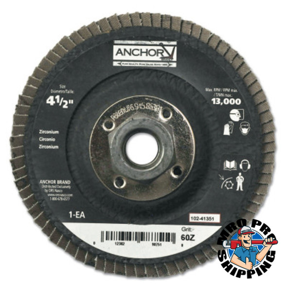 Anchor Products Abrasive High Density Flap Discs, 4 1/2 in, 60 Grit, 7/8 in Arbor, 12,000 rpm (10 EA)