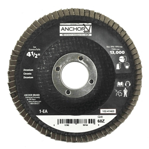 Anchor Brand Abrasive High Density Flap Discs, 4 1/2 in, 60 Grit, 13,000 rpm, Flat (10 EA / BX)