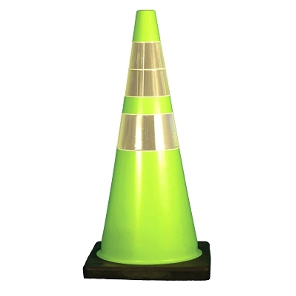 W Series Traffic Cones, 28 in, 6" & 4" Reflective Collar, PVC, Fluorescent Lime (1 EA)