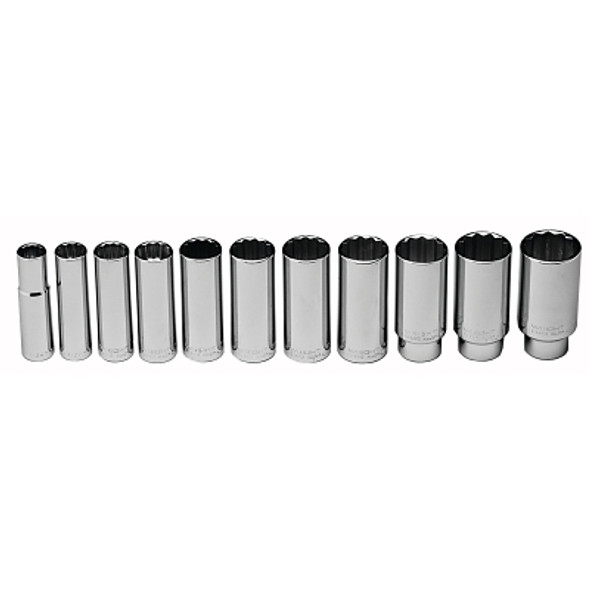 Wright Tool 11 Piece Deep Socket Sets, 1/2 in, 12 Point (1 SET / SET)