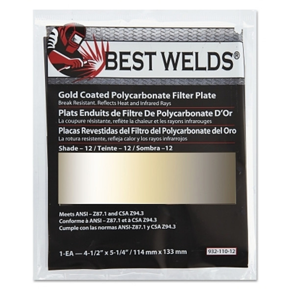 Best Welds Gold Coated Filter Plate, Gold/12, 4-1/2 in x 5-1/4 in, Polycarbonate (1 EA / EA)