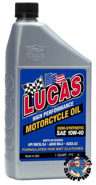 Lucas Oil Semi-Syn SAE 10W-40 Motorcycle Oil, 1 Quart (6 BTL / CS)