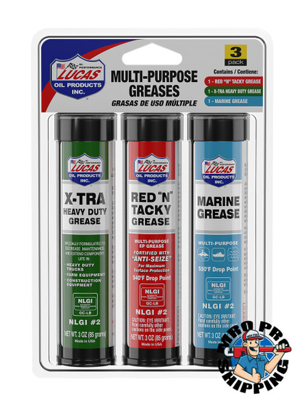 Lucas Oil Multi-Purpose Grease Combo 3-pk (Red N Tacky, X-tra HD, Marine), 3 ounce (1 BTL / EA)
