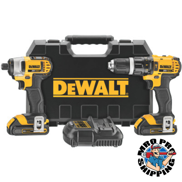DeWalt 20V MAX Cordless Combo Kits, 1/2 in Compact Drill; 1/4 in Impact Driver, 1.5aph (1 EA/EA)