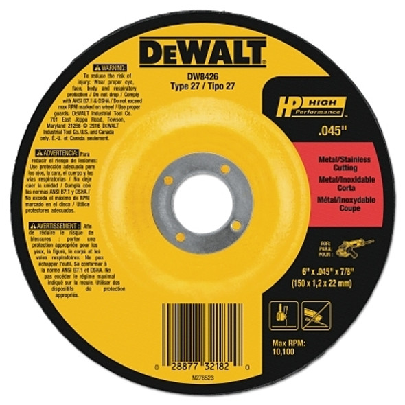 DeWalt HP T27 Metal Cuttiing Wheel, 6 in dia, 7/8 in Arbor, 10,100 RPM (25 EA / BOX)