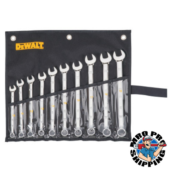 10 Piece Combination Wrench Set, Metric, Polished Chrome, 13� Offset Box End, 15� Offset Open End (1 ST / ST)