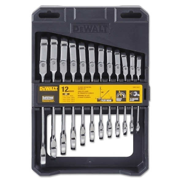 DeWalt 12 Piece Flex Head Ratcheting Wrench Set, Metric, 8 to 19 mm (1 ST / ST)