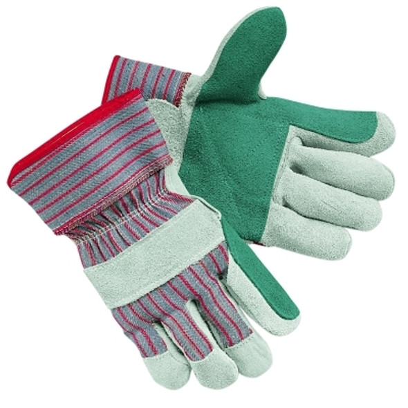 Industrial Standard Shoulder Split Gloves, Large, Leather, Gray w/Red Stripes (12 PR / DOZ)