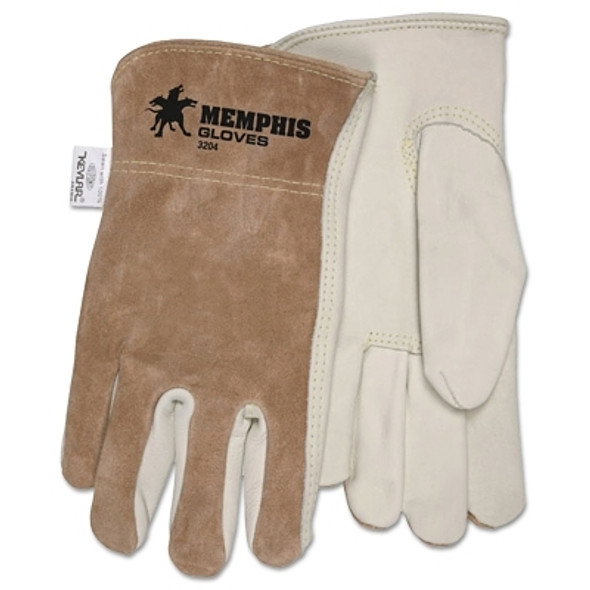 Unlined Drivers Gloves, Cow Grain Leather, Large, Keystone Thumb, Beige/Brown (12 PR / DZ)