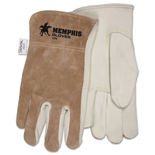 Unlined Drivers Gloves, Cow Grain Leather, Medium, Keystone Thumb, Beige/Brown (12 EA / DZ)