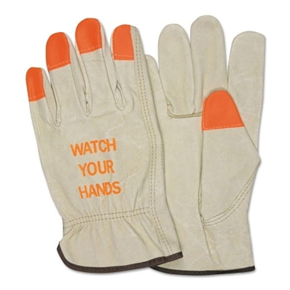 "Watch Your Hands" Drivers Gloves, X-Large, Beige/Hi-Vis Orange/Blue (12 PR / DZ)