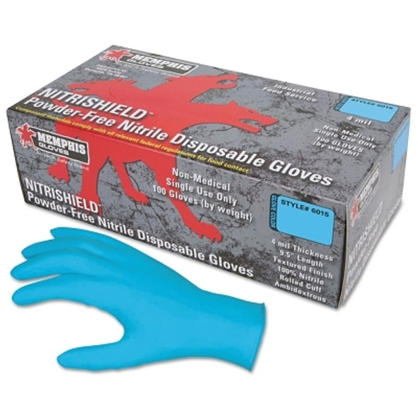 Nitrile Disposable Gloves, NitriShield, Rolled Cuff, Unlined, Medium, Blue, 4 mil Thick, Powder Free (100 EA / BX)