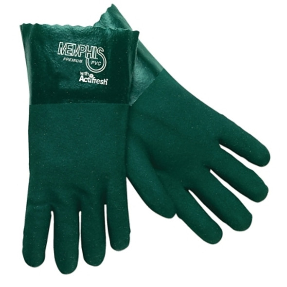 Premium Double-Dipped PVC Gloves, Large, Green (12 PR / DOZ)