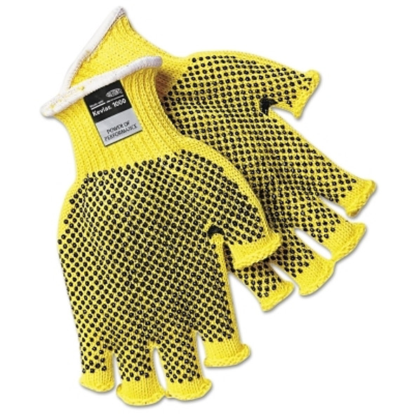 PVC Dotted Kevlar String Knit Gloves, Large, Knit-Wrist, Yellow, Dots 2 Side (12 PR / DOZ)